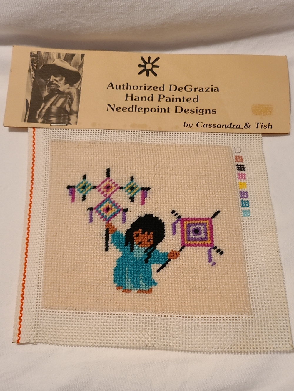 The Kite Maker DeGrazia Hand Painted Needlepoint Designs Cassandra & Tish  Folk